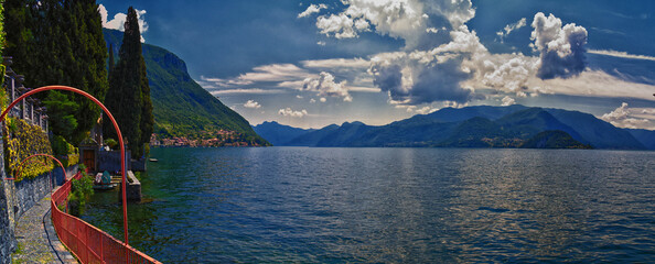Lake Como in Northern Italy’s Lombardy region at the foothills of the Alps. Landscape views from...