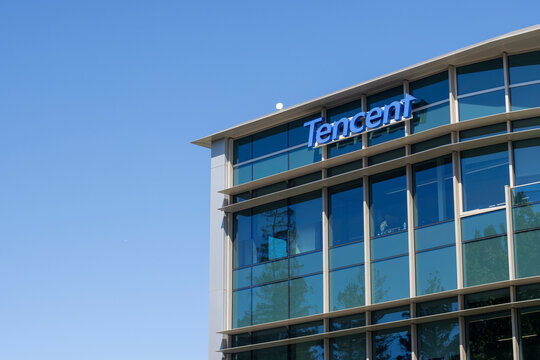 Palo Alto, CA, USA - May 4, 2022: The U.S. headquarters of Tencent, a Chinese multinational technology and entertainment conglomerate and holding company, in Palo Alto, California.