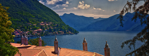 Lake Como in Northern Italy’s Lombardy region at the foothills of the Alps. Landscape views from...