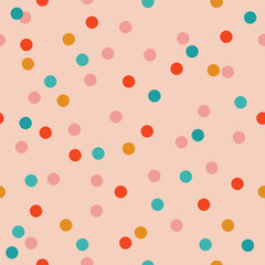 Retro groovy Christmas festive winter holidays seamless pattern digital paper background for wrapping paper, stationery, fabric, and wallpaper. Holiday wallpaper with confetti. Vector illustration
