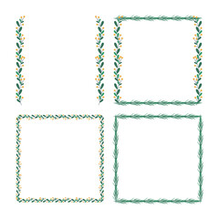 Set of Christmas frame with tree branch and yellow berries, leaves.