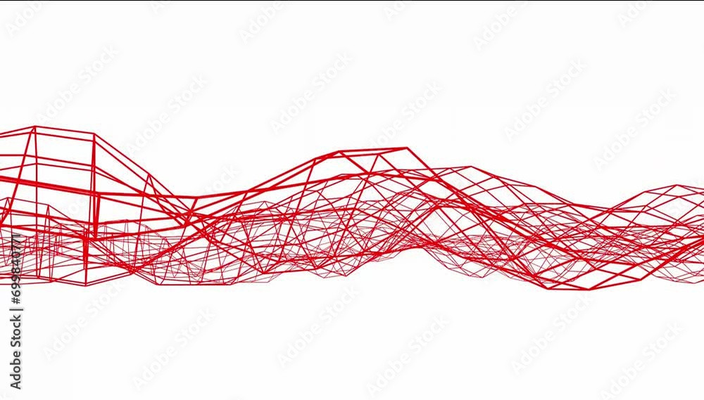 Poster white background of red dynamic lines. wave grid. animated screensaver.