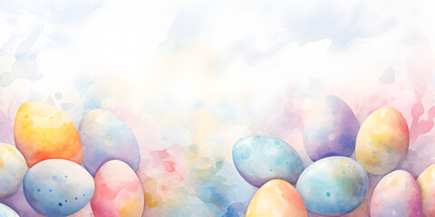 Fototapeta na wymiar Watercolor colorful abstract easter eggs background with copy space