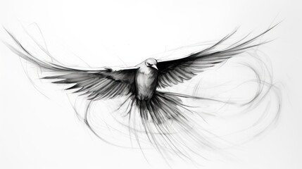  a black and white photo of a bird with its wings spread out and a white background with a black and white photo of a bird with its wings spread out.