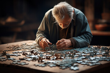 A person looking at a puzzle with missing pieces, showcasing the difficulties of solving incomplete puzzles. Concept of problem-solving challenges. Generative Ai. - obrazy, fototapety, plakaty