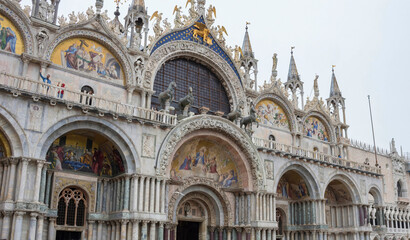 Naklejka premium Architecture details of the amazing San Marco Basilica in St. Mark Square, famous tourist attraction in Venice, Italy