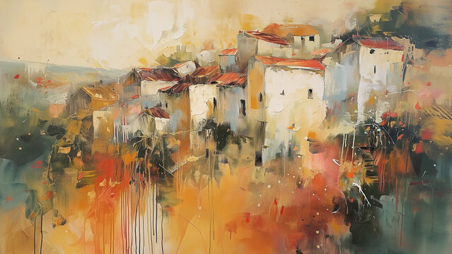 French village abstract painting