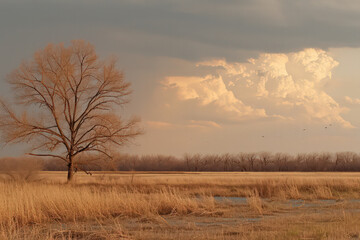 Fototapeta premium An image of a lone tree's silhouette against a backdrop of looming dark clouds, a portrayal of unwavering determination in the face of impending gloo