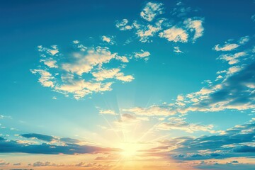 Fototapeta premium An image of the sun at its zenith, casting its radiant light directly downward and illuminating the landscapes beneath with its golden touc