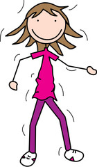Cartoon illustration of a girl shaking arms and legs