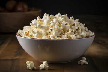 Bowl of popcorn. TV snack. Generative AI