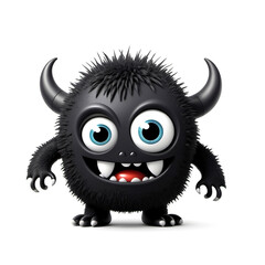 Cute Black Monster, Cartoon Animal Toy Character, Isolated On White Background