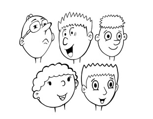 Cartoon Faces and Heads Portrait Vector Illustration Art Set
