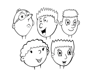 Papier Peint photo Dessin animé Cartoon Faces and Heads Portrait Vector Illustration Art Set