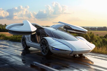 Fototapeta na wymiar A futuristic flying car looking like a drone.