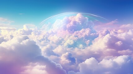 Delicate rainbow clouds of pink, purple, blue colors. Abstract beautiful sky background. Colorful Cloudscape. Copy Space. Ideal for creative designs, wallpapers, posters, ads, banners