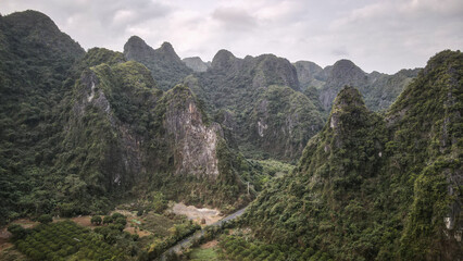 Fototapeta na wymiar The aerial view of Cat Ba Island in Northern Vietnam