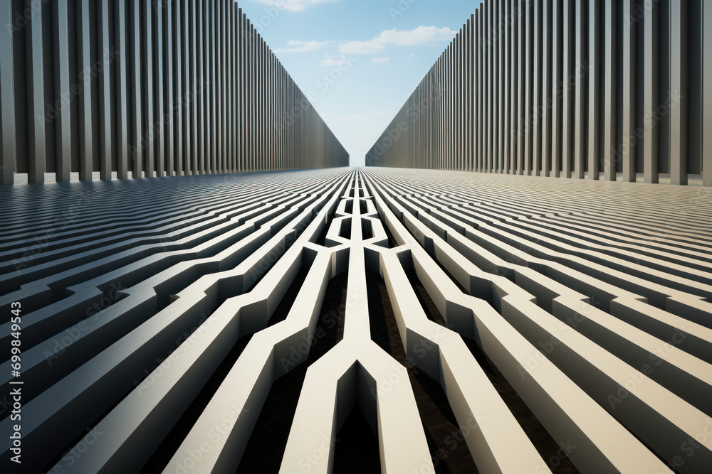 Poster an optical illusion where parallel lines appear to converge, creating a paradoxical distortion of pe