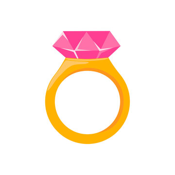 recommend clip art: Engagement ring with bright pink diamond. Love confession and Proposal gift for Valentine's day. Vector illustration on white background. Detailed cartoon element