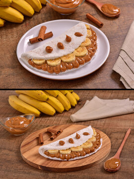 Pic collage of Tapiocas on wooden background. Two for 1.