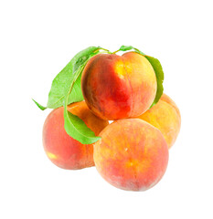 Ripe peaches on a white background