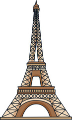 Detailed colorful flat drawing of the French historical landmark monument of the EIFFEL TOWER, PARIS