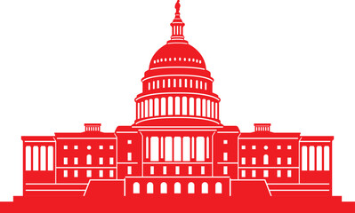 Simple red flat drawing of the American historical landmark monument of the UNITED STATES CAPITOL, WASHINGTON DC