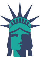 Simple blue flat drawing of the American historical landmark monument of the head of the  STATUE OF LIBERTY, NEW YORK CITY