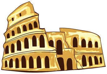 Detailed sketched flat silhouette of the Italian historical landmark monument of the COLOSSEUM, ROME