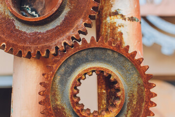 Mechanical collage made of clockwork gears rust.
