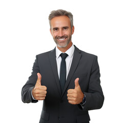 Middle ages CEO businessman giving thumbs up over white transparent background