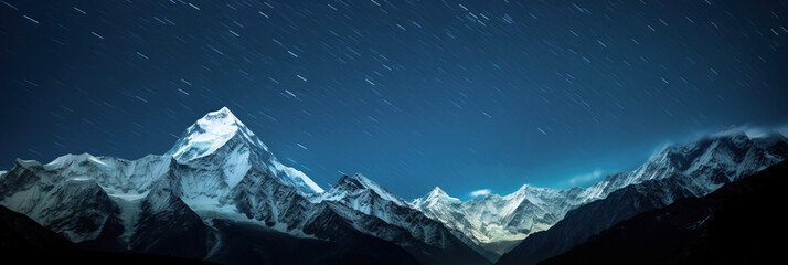 Epic starry night panoramic view of Mount Everest, Himalayas - obrazy, fototapety, plakaty