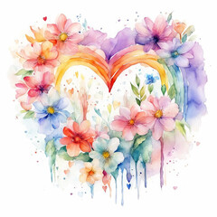 Flower heart watercolor illustration. Valentine's card. Love, romance, Valentine's day, wedding. For printing on greeting cards, invitations, stickers, souvenirs.