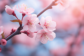 Obraz premium Blooming flowers of japanese cherry blossom tree