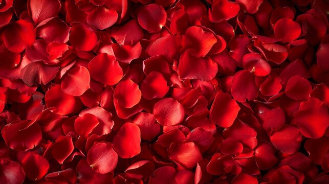 Background of red rose petals. Valentines day celebration concept. Top view. Flat lay