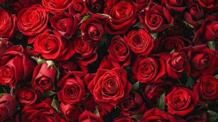 Natural fresh red roses flowers pattern wallpaper. Top view, Red rose flower wall background