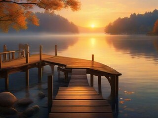 sunset on the lake beautiful scene