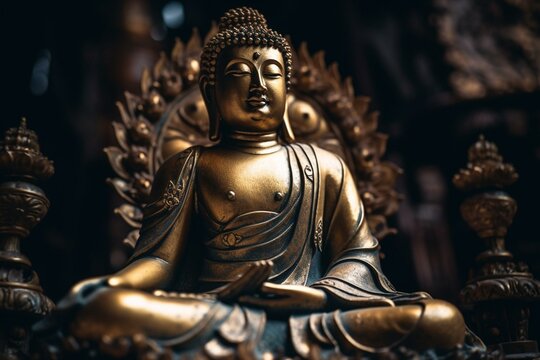 Buddha statue celebrated on various Buddhist holidays. Generative AI