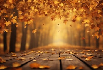 Naklejka na ściany i meble Autumn seamless transparent background with long horizontal border made of falling autumn golden