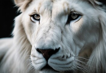 Magnificent Lion king Portrait of majestic white lion on black background Wildlife animal