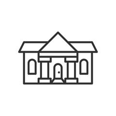 Building with columns, linear icon, house, palace. Line with editable stroke