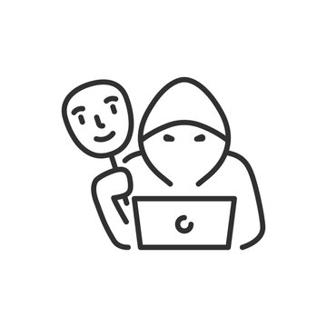 hacker holding mask, working on laptop clip art preview
