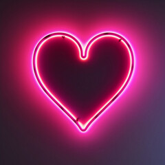 Neon pink heart glowing against a dark backdrop, image for a nightclub, dating app banner, music festival. Poster design for Valentine's Day event