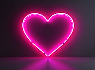 Neon pink heart glowing against a dark backdrop, image for a nightclub, dating app banner, music festival. Poster design for Valentine's Day event