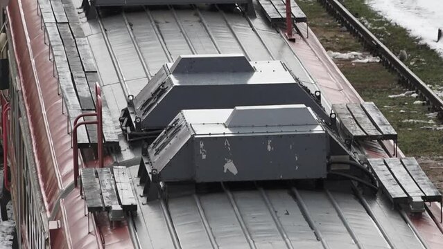 close-up of ventilation system box outside of train
