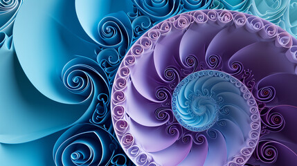 A mesmerizing, paper quilled spiral in a gradient of blues and purples, positioned in the upper left corner, providing a clear space on the right for marketing text.