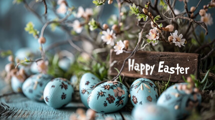 Easter decoration background showing the text "Happy Easter"
