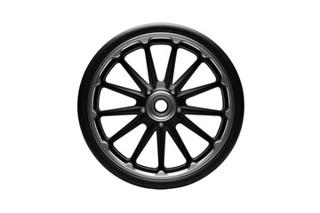 black front view of a chrome rim or wheel isolated on white background 