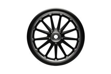black front view of a chrome rim or wheel isolated on white background 