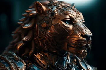 Fototapeta na wymiar Cyborg Lion Warrior. Generative AI